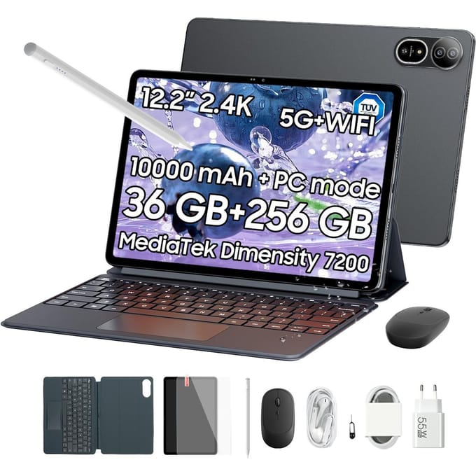 Blackview MEGA 12 - Tablet - Gaming Tablet - Android 16 - 12.2 inch - 36GB RAM - 256GB ROM - 5G Tablet - 10000mAh - Grijs