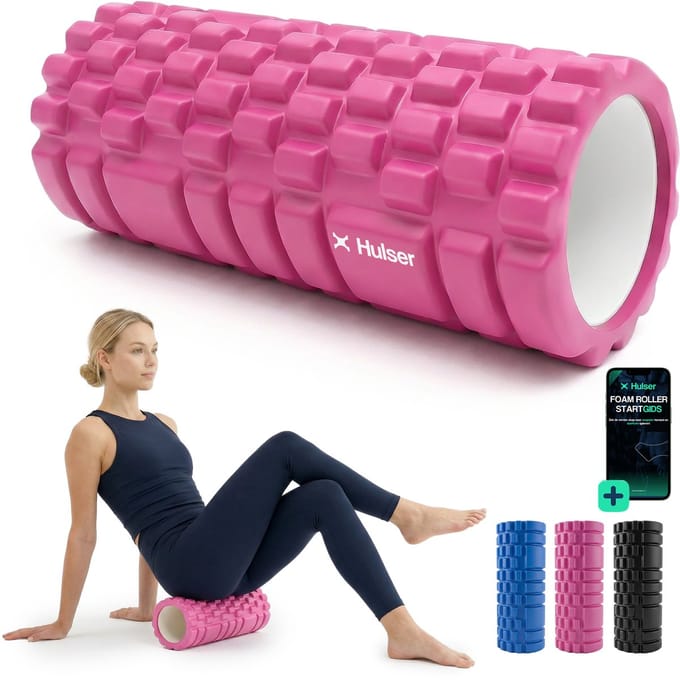 Hulser Foam Roller 33 cm – Massage roller – Fitness en Yoga foamroller – Roze – Met digitale startgids - Voor triggerpoint massage - Grid Trigger