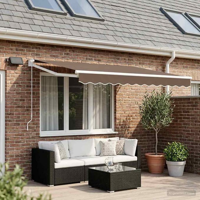vidaXL - Handbediende - luifel - met - LED's - Taupe - 100% - Polyester - en - Aluminium