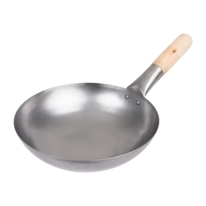 Zacht Stalen Wok - Platte Bodem - 25,5cm - Vogue K295 - Horeca & Professioneel
