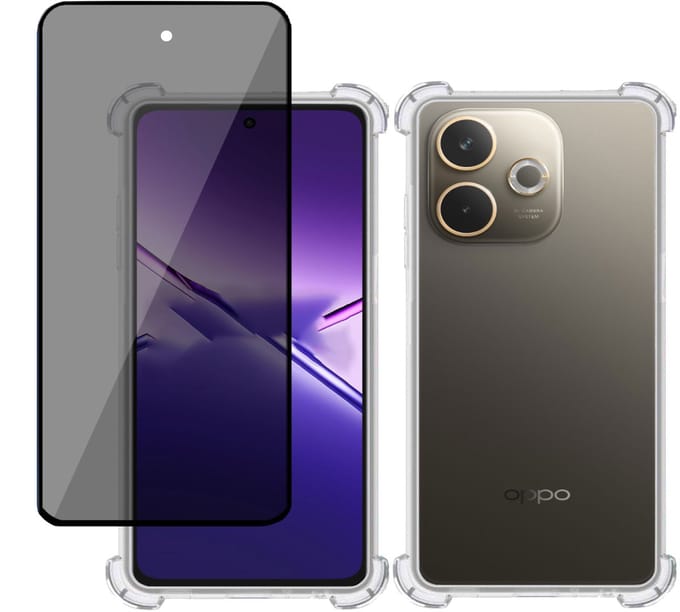 TechNow Hoesje + Privé Screenprotector geschikt voor OPPO A5 Pro – Hoesje Screenprotector - Privacy Tempered Glass - Case Transparant