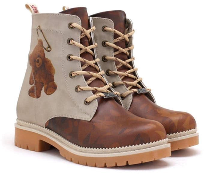 GOBY Dames Veterboots – Damesboots – Teddy Bear Print – Vegan Leer – Handgemaakt - Maat 40