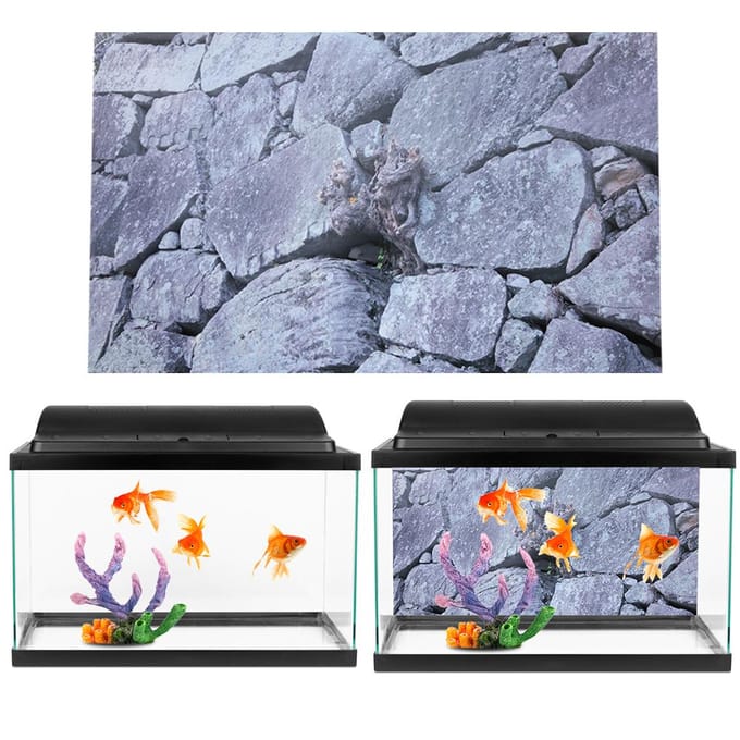 Rots Steen Achtergrond Decoratieve Sticker Muurfoto Landschapsschilderij voor Aquarium Vistentank91 x gray
