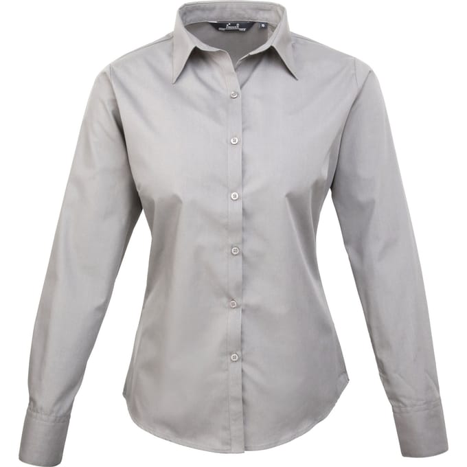Premier Dames/Dames Popeline Blouse met Lange Mouwen (Zilver)