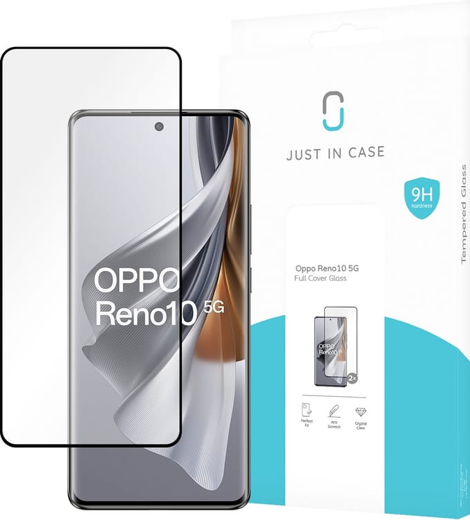 Just in Case screenprotector geschikt voor OPPO Reno10 (5G) - Screenprotector Full Cover Gehard Glas - 2 Stuks