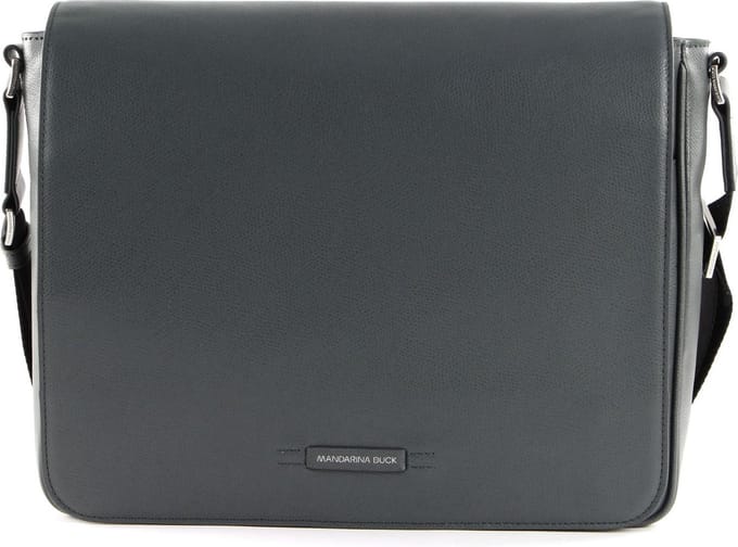 MANDARINA DUCK Leren Schoudertas Laptoptas met laptopvak Times Messenger Lead Grijs