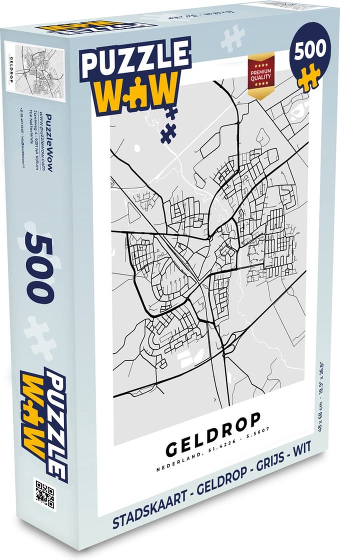 Puzzel Stadskaart - Geldrop - Grijs - Wit - Legpuzzel - Puzzel 500 stukjes - Plattegrond