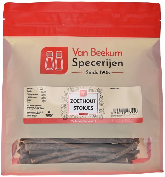 Van Beekum Specerijen - Zoethout Stokjes - 600 Gram (hersluitbare stazak)