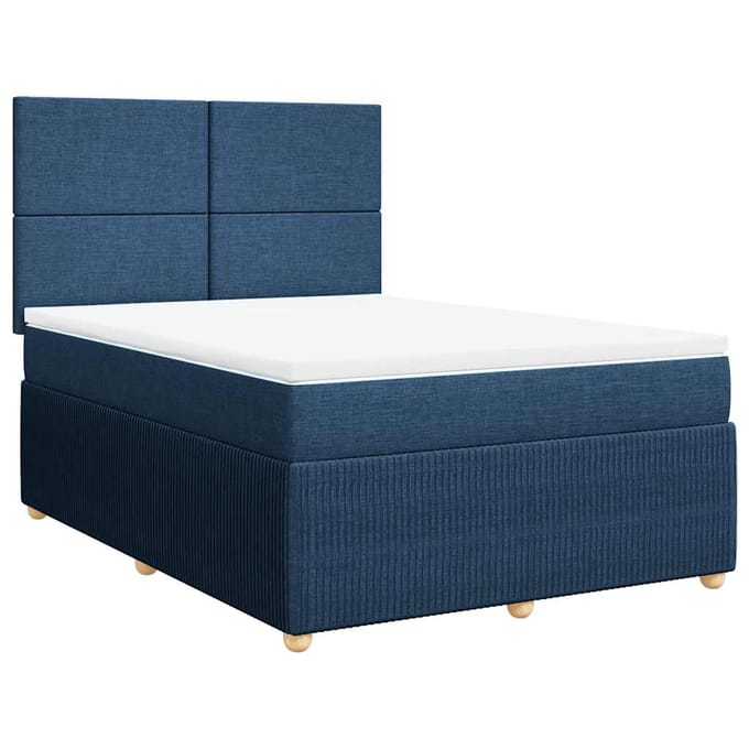 vidaXL - Boxspring - met - matras - stof - blauw - 140x200 - cm