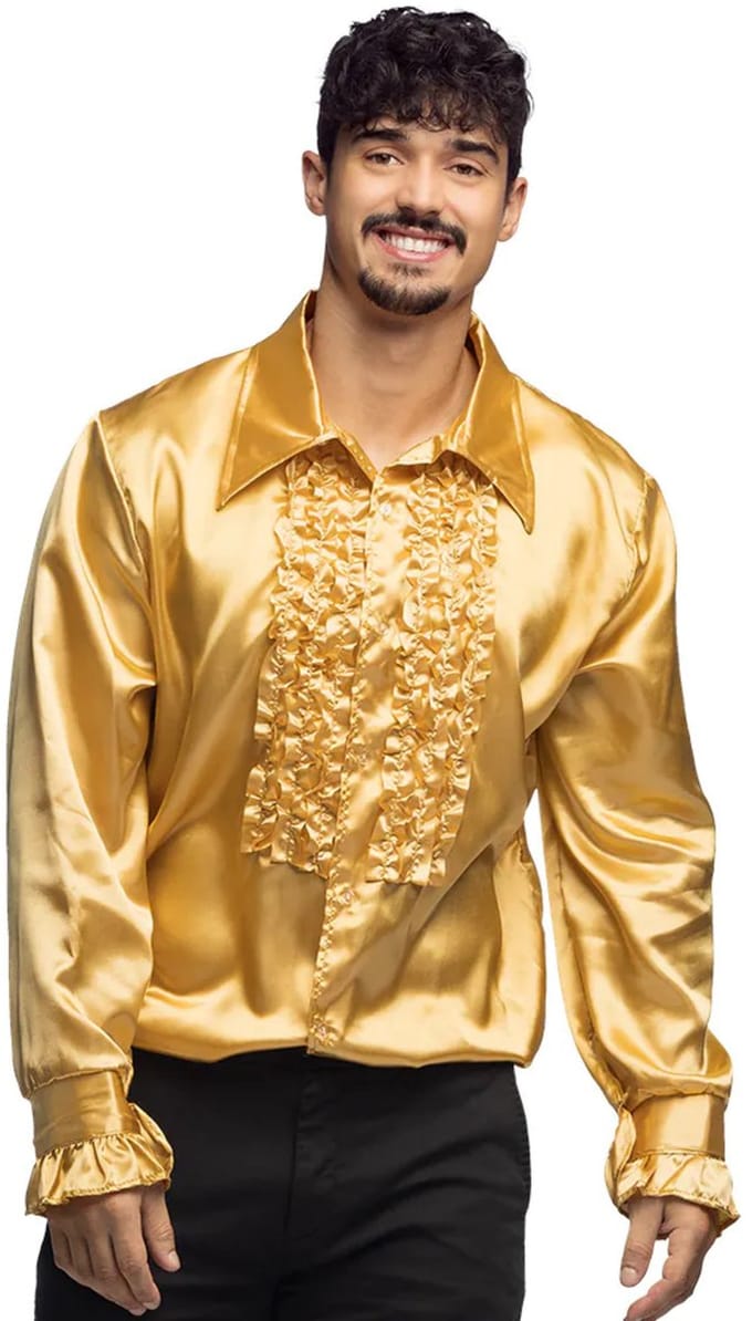 Boland Disco shirt - goud - met ruffles - polyester - party overhemd - disco/seventies L