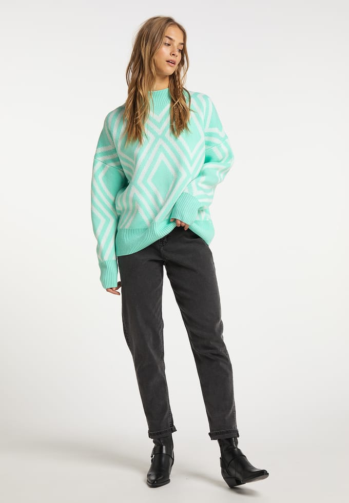 IZIA Gebreide trui Dames Aqua wol wit
