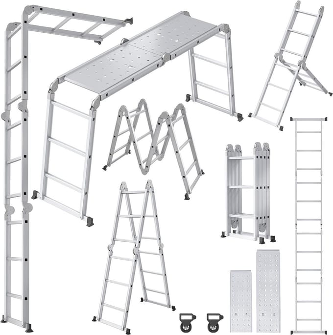 6-in-1 Inklapbare Aluminium Steiger en Werkladder tot 3,4 meter