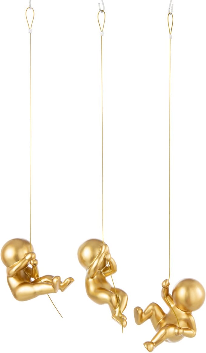 J-Line wanddecoratie Marcel - polyresin - goud - 3 stuks