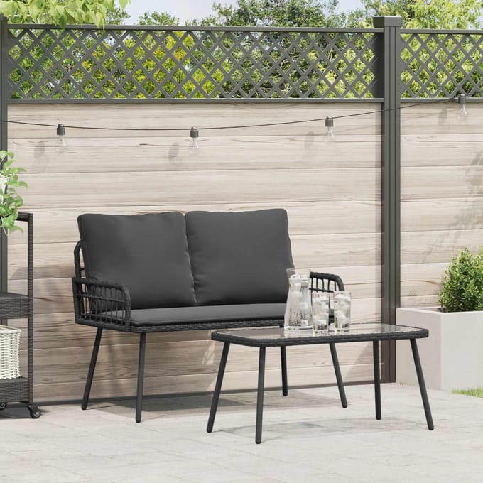 vidaXL - Tuin - Eettafel - Set - 2 - st - Zwart - poly - rattan