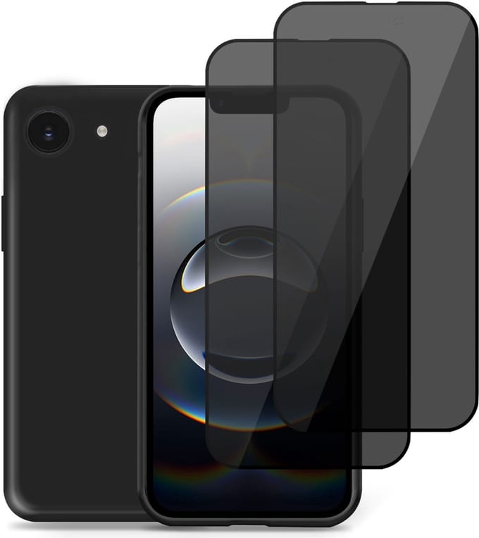 Technow Liquid Hoesje & 2x Privé Screenprotector geschikt voor iPhone 16e – Privacy Tempered Glass - Back Case Cover - Zwart
