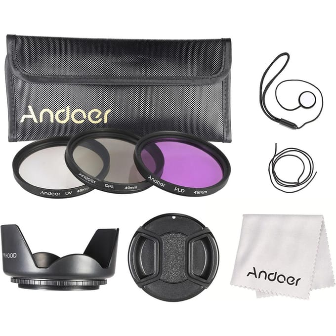 49MM UV,CPL,FLD filterkit + dop / zonnekap voor Nikon Canon Pentax DSLR 55 mm gray