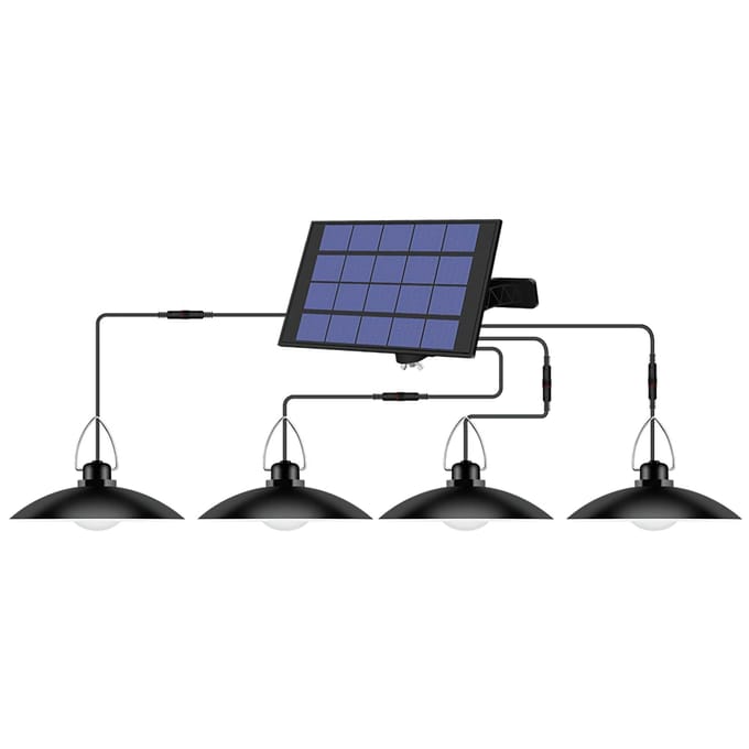 Solar hanglamp 4-kops buiten waterdichte zonne-energie schuurverlichting oplaadbare LED plafondlamp 4-head
