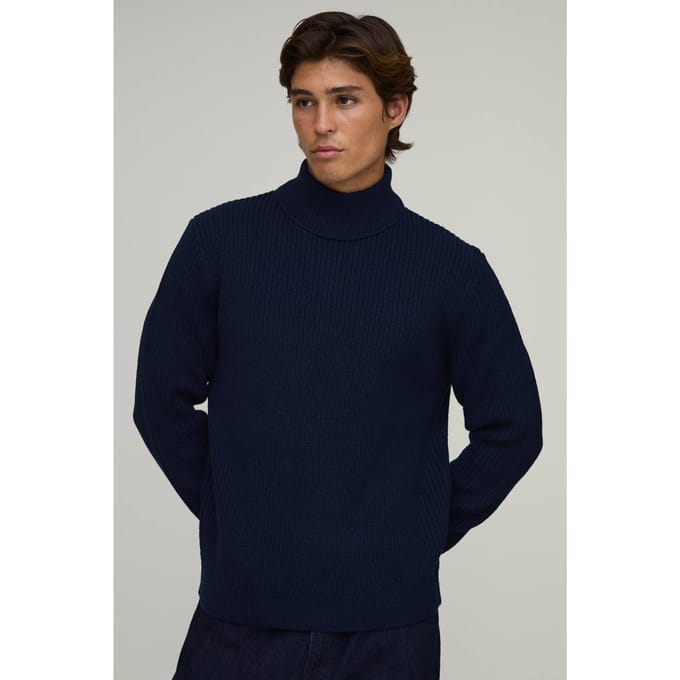 Geribbelde Gebreide Trui Met Col En Regular Fit | Navy | Size Small