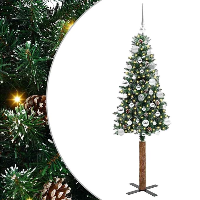 vidaXL - Slanke - Kerstboom - Groen - 150 - cm - PVC - en - massief - dennenhout