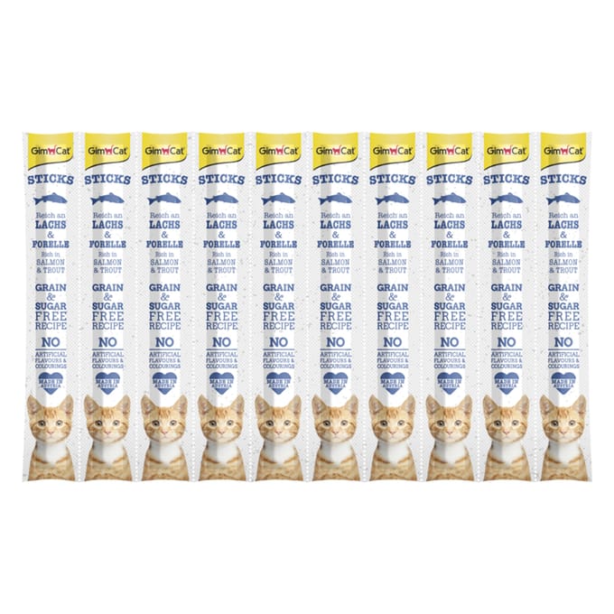 10 Stuks GimCat Sticks Zalm en Forel Kattensnacks
