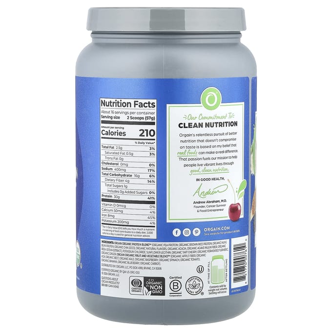 Orgain, Poudre de Protéines Sportives, Végétale, Vanille, 2,01 lb (912 g)