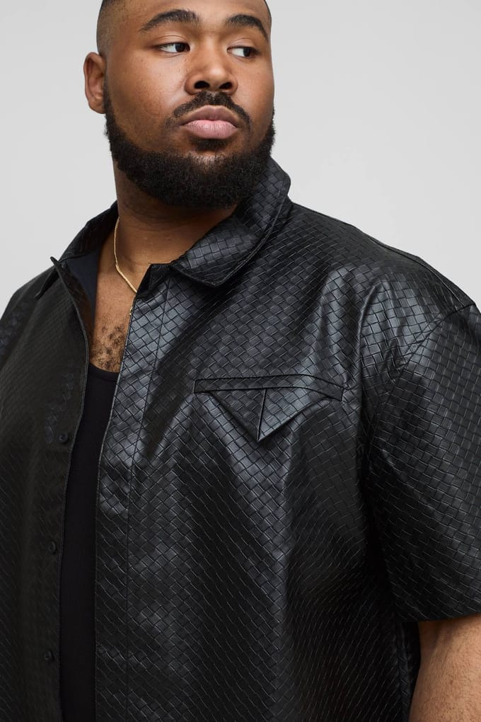 Plus Oversized Boxy Woven PU Pocket Detail Shirt | Black | Size 3XL