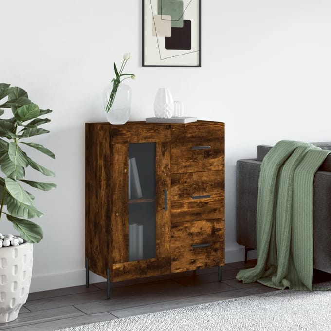 vidaXL - Dressoir - 69,5x34x90 - cm - bewerkt - hout - gerookt - eikenkleurig