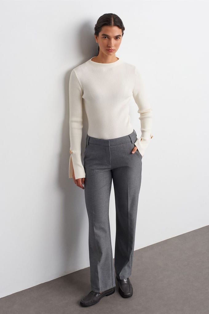 Low-waisted rechte crepe broek