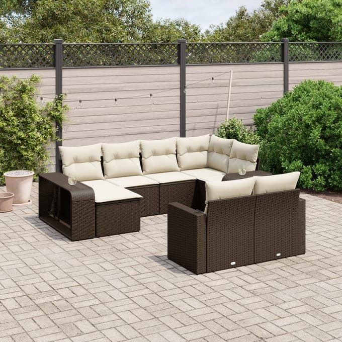 vidaXL - 10-delige - Loungeset - met - kussens - poly - rattan - bruin