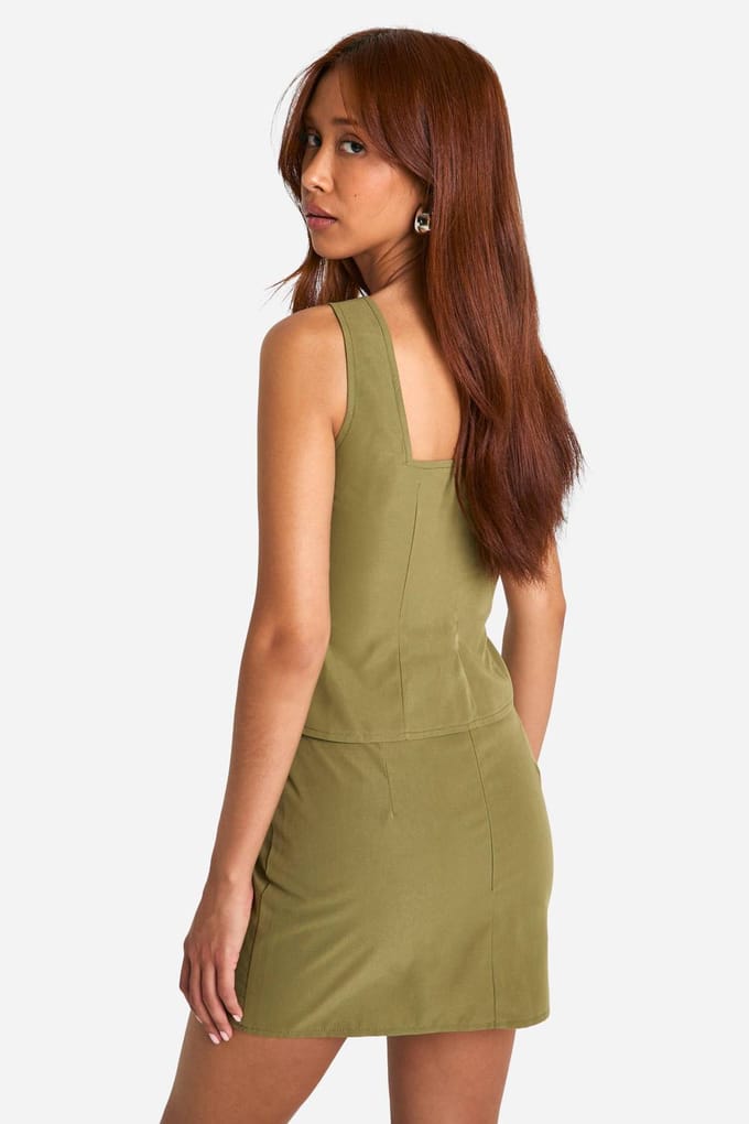 boohoo Mini Rok met Vetersluiting aan de Voorkant | Olive | Maat: 8