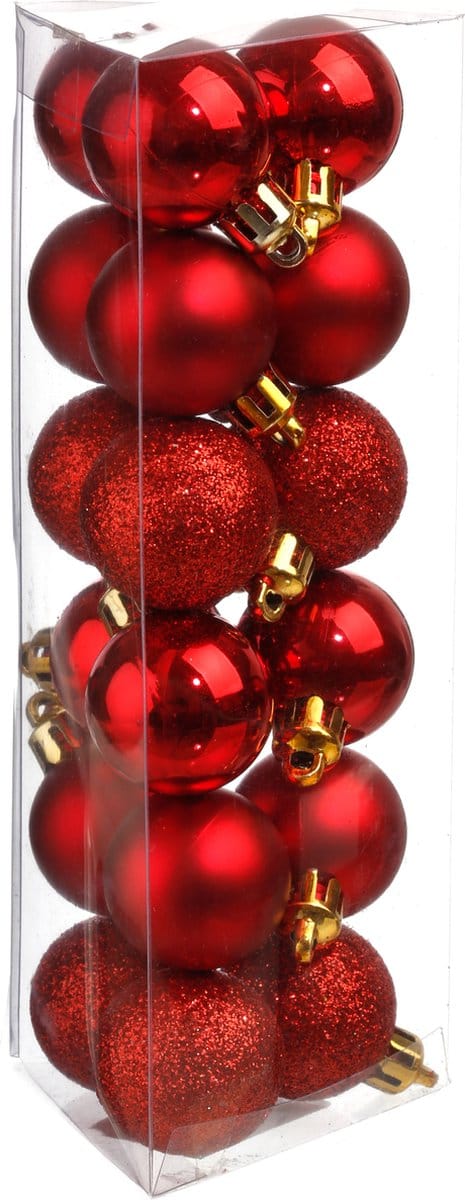 Atmosphera Kerstballen - rood - 18ST - glans en mat - 3 cm - kunststof