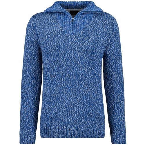 Ragman Trui Troyer Zip Cotton Knit Pullover Elbow Patches Royal Blue-Ecru / male