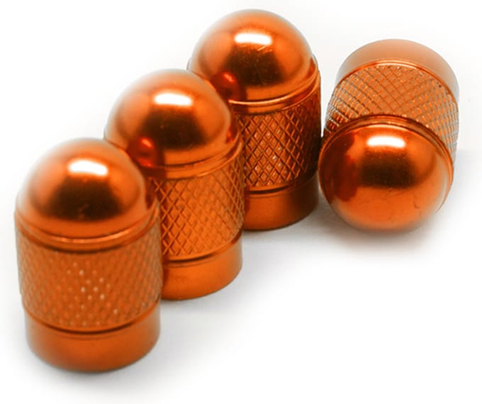 TT-products ventieldoppen Orange Bullets aluminium 4 stuks oranje - auto ventieldop - ventieldopjes