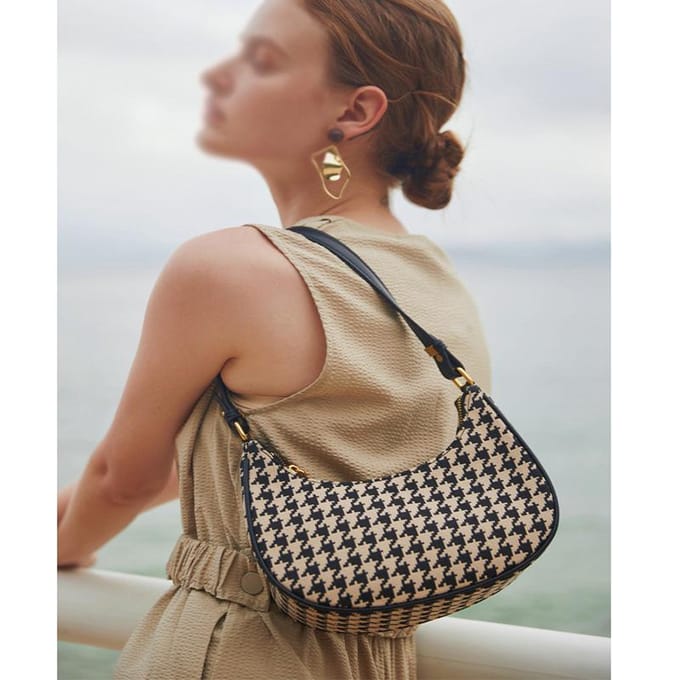 Schoudertas voor dames Herfst en Winter Niche Mode Geruite Onderarmtas Houndstooth Handtas beige