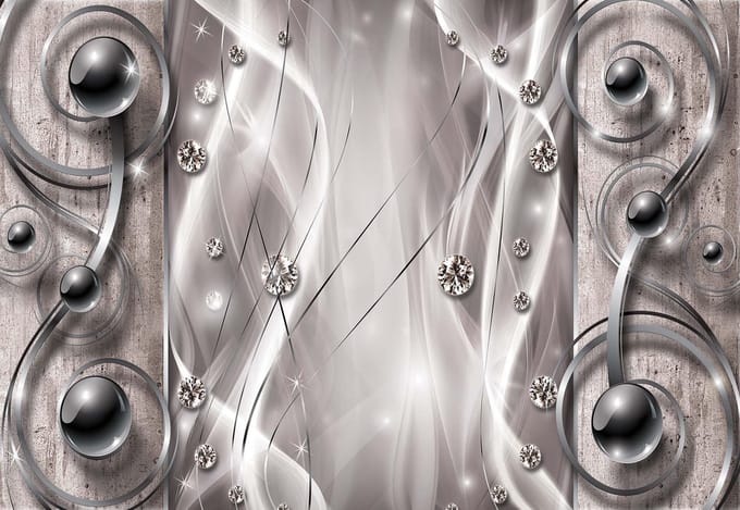 Fotobehang Silver Grey Black Abstract Modern Art | PANORAMIC - 250cm x 104cm | 130g/m2 Vlies