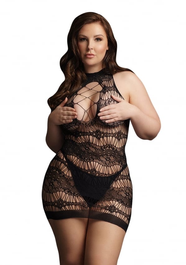 Shots - Le Désir Mini-Jurk met Gekruiste Halslijn - Plus Size black OSX