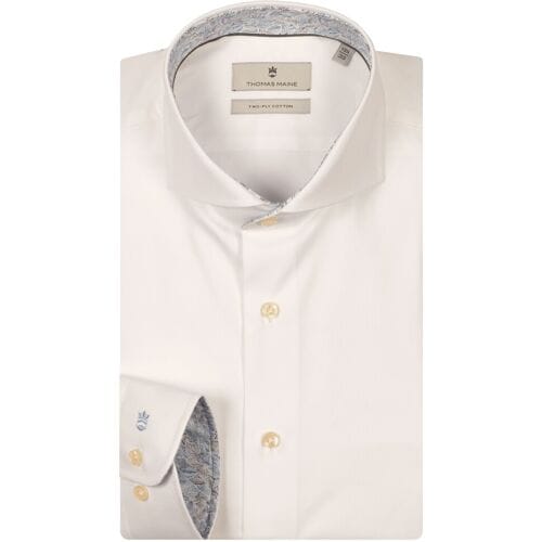 Thomas Maine Overhemd Two-Ply Twill Subtle Feather Pattern Contrast Bari Cutaway Wit-Blauw / male
