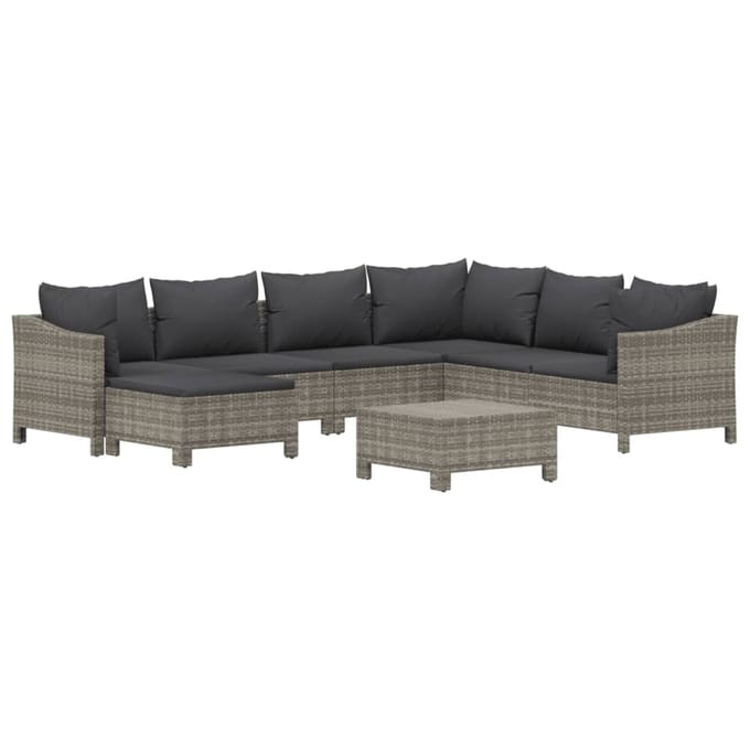 vidaXL - 8-delige - Loungeset - met - kussens - poly - rattan - grijs