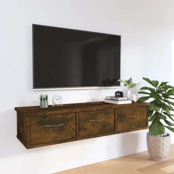 vidaXL - Wandkast - 88x26x18,5 - cm - bewerkt - hout - gerookt - eikenkleurig