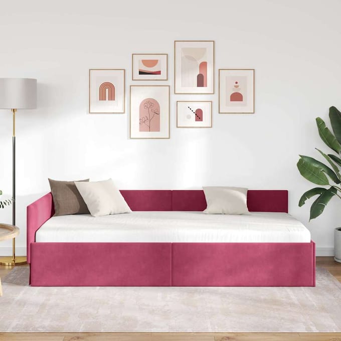 vidaXL - Hoek - Bed - Frame - Wijnrood - 90 - x - 200 - cm - Fluweel