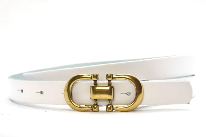 Take-it witte dames riem met dubbele ringen gesp - breedte 2 cm- wit - 100% leer - Riemmaat 85 - Totale lengte 100 cm