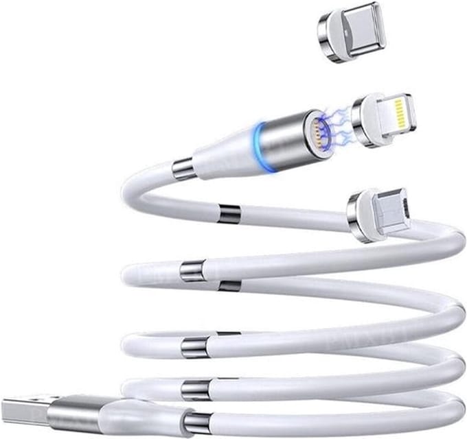 VLTG USB kabel Magnetisch - 3 in 1 - 8 Pin/USB-C/Micro - 1m - Wit