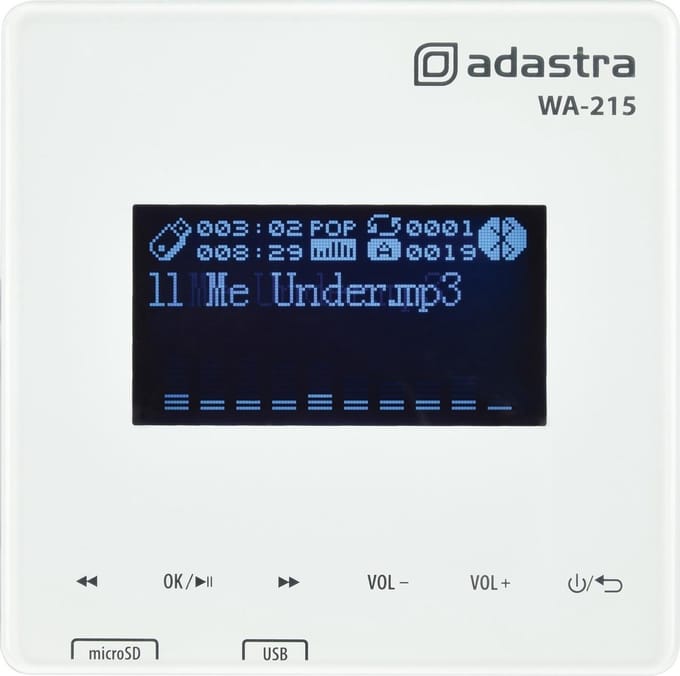 Adastra WA-215 inbouwversterker 2 x 15 W met bluetooth, USB, microSD en FM