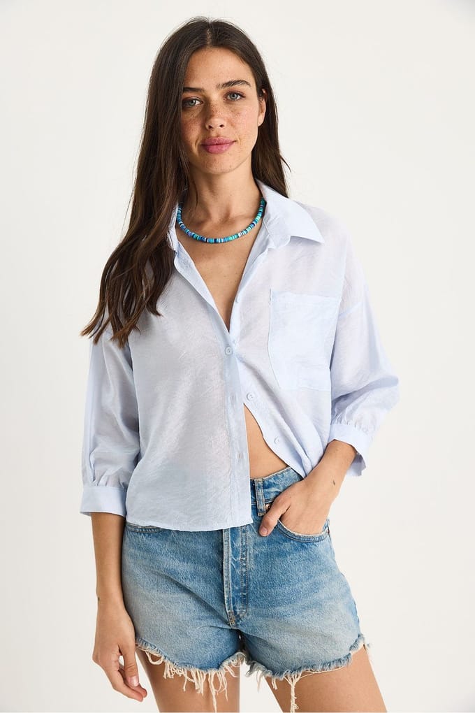 Gestructureerde Crop Shirt met Knopsluiting en Zak
