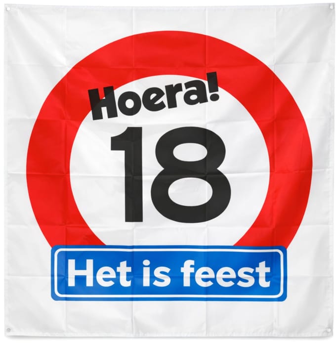 18 jaar verjaardag vlag 95×95 cm – feestdecoratie buiten & binnen - 3BMT®