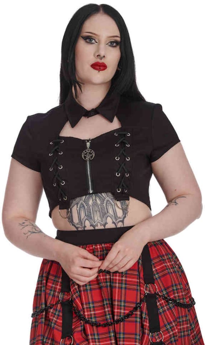 Banned - Twilight Reverie Laced Crop top - M - Zwart