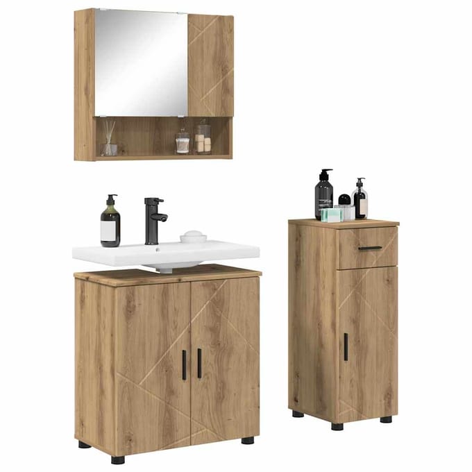 vidaXL - Badkamermeubel - Set - 3 - st - Artisan - Eiken - 61 - x - 35 - x - 64 - cm