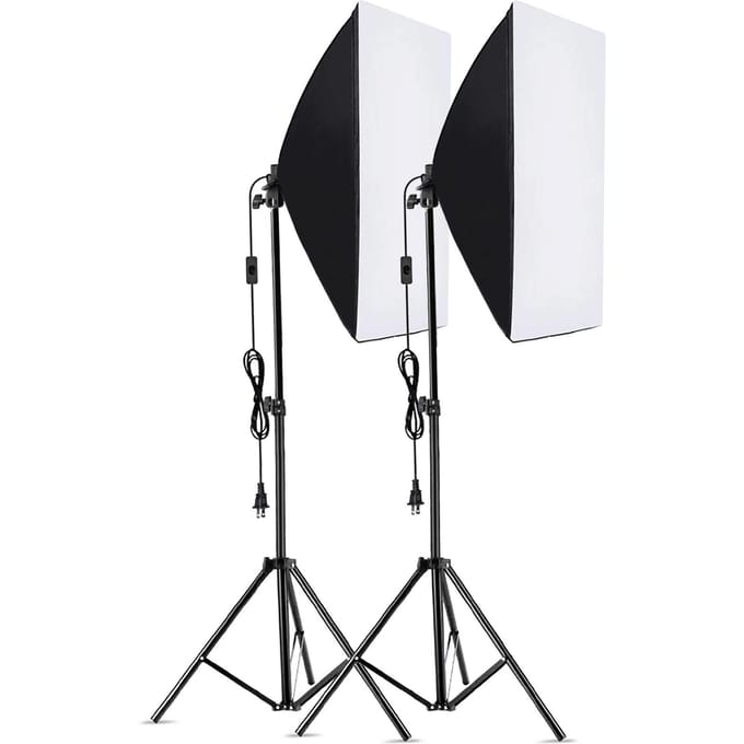 Kit de boîte à lumière de photographie Andoer Studio avec boîte à lumière 50x70 cm * 2 + support de trépied en métal de 2 M * 2 pour Live US Plug black