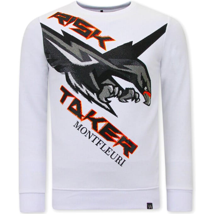 Heren Sweater met Print - Eagle Head - 3645 - Wit
