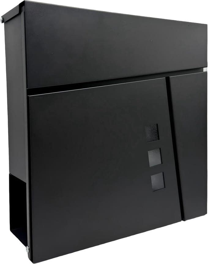 Brievenbus met slot - 37,5x37x10,5 cm - krantenvak - metaal - zwart